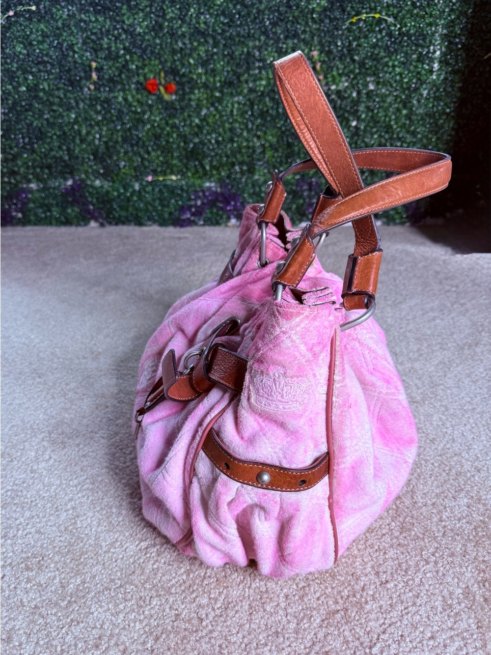 Juicy Couture Pink Shoulder Tote with Brown Leather Trim - Picture 10 of 16